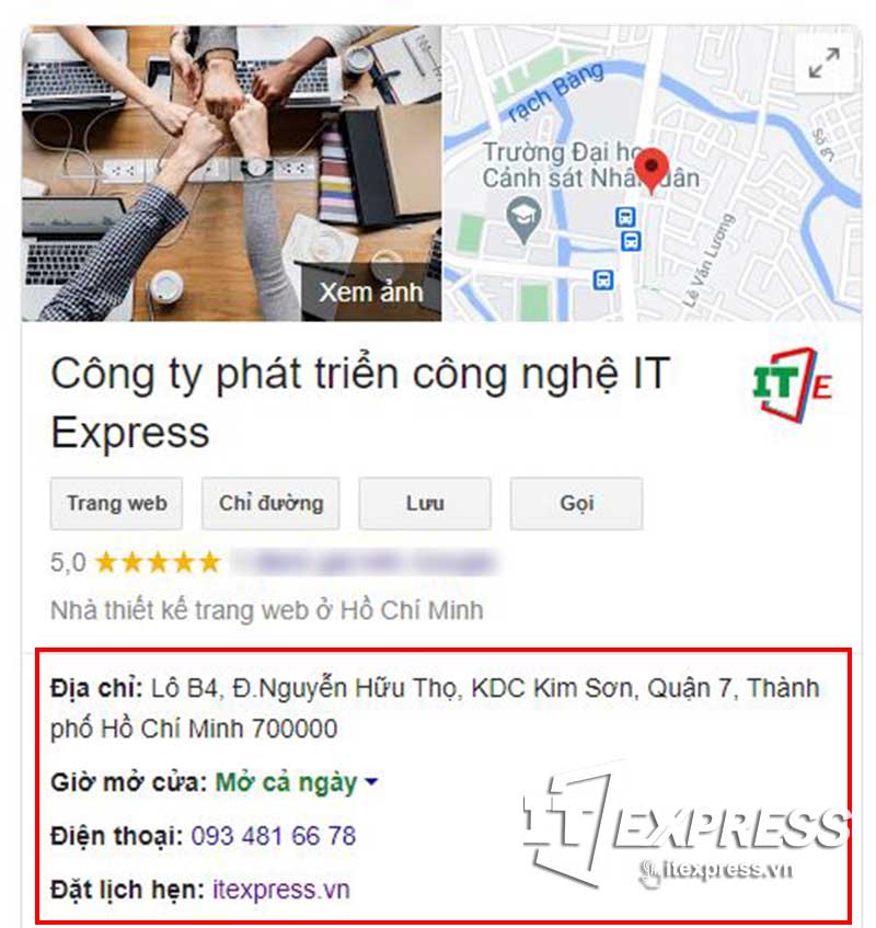 Thông tin chi tiết cửa hàng trên Google Map (Doanh nghiệp IT Express)