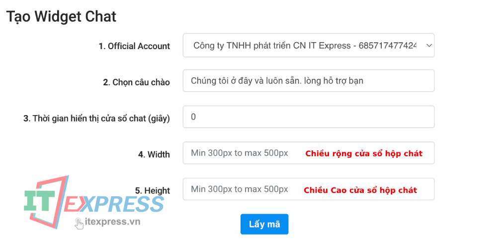 Thiết lập cửa sổ tiện ích nhắn tin Zalo (Widget Chat)