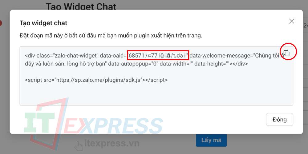 Sao chép mã Zalo chát chèn vào website