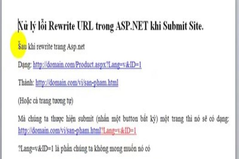 Xử lý lỗi Rewrite URL trong Asp Net khi submit site