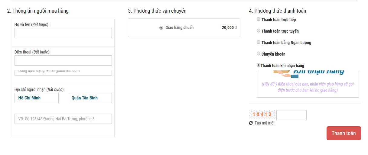 Chi phí vận chuyển trên website bán hàng