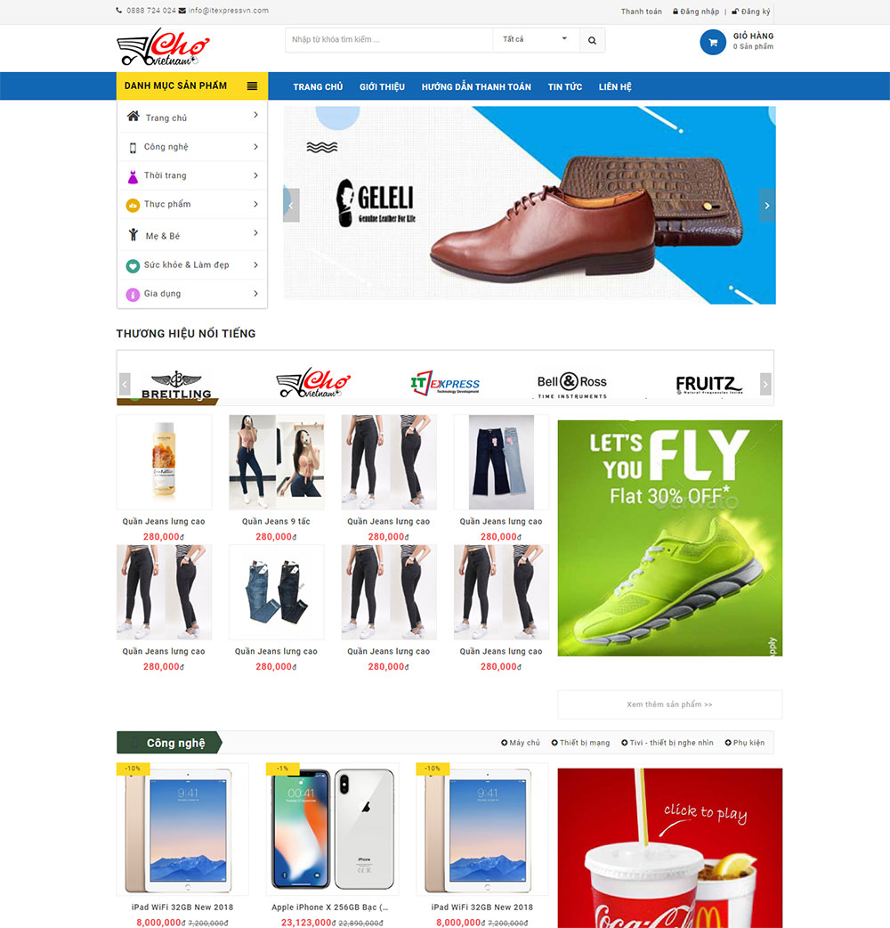 Mẫu web bán hàng phổ biến dành cho nhiều loại mặt hàng khác nhau