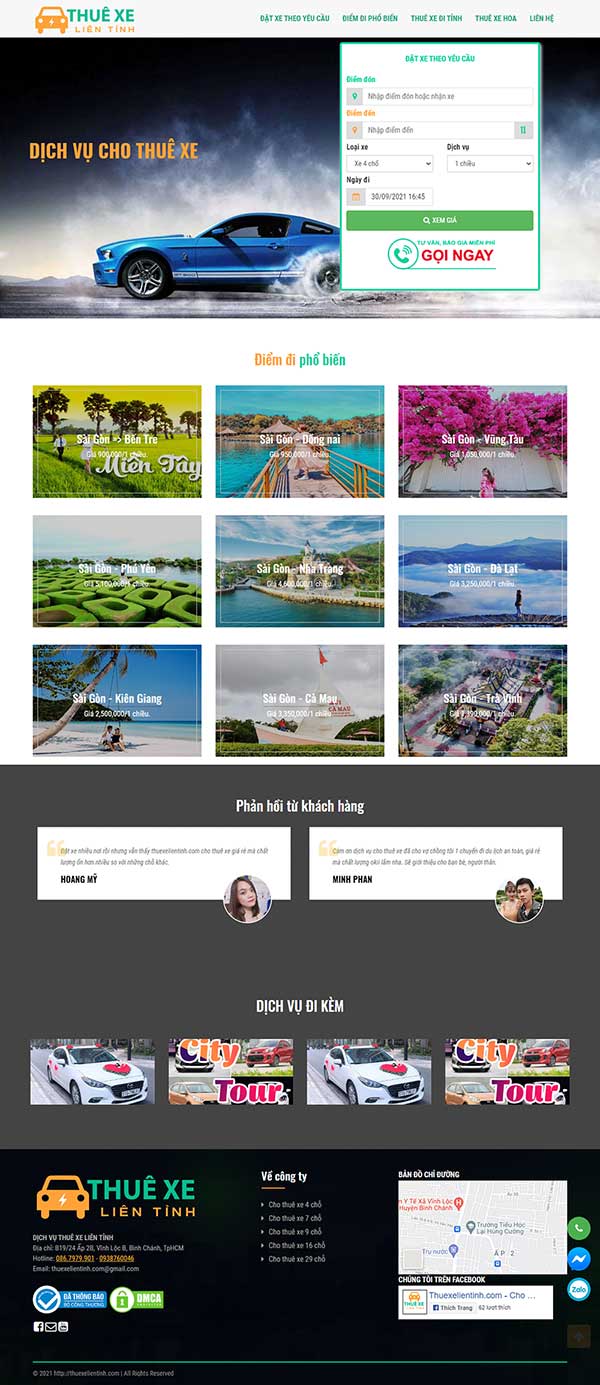 Website dịch vụ cho thuê xe, tìm kiếm xe, đặt tour