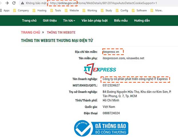 Nhận biết web đã đăng ký với Bộ công thương hay chưa?