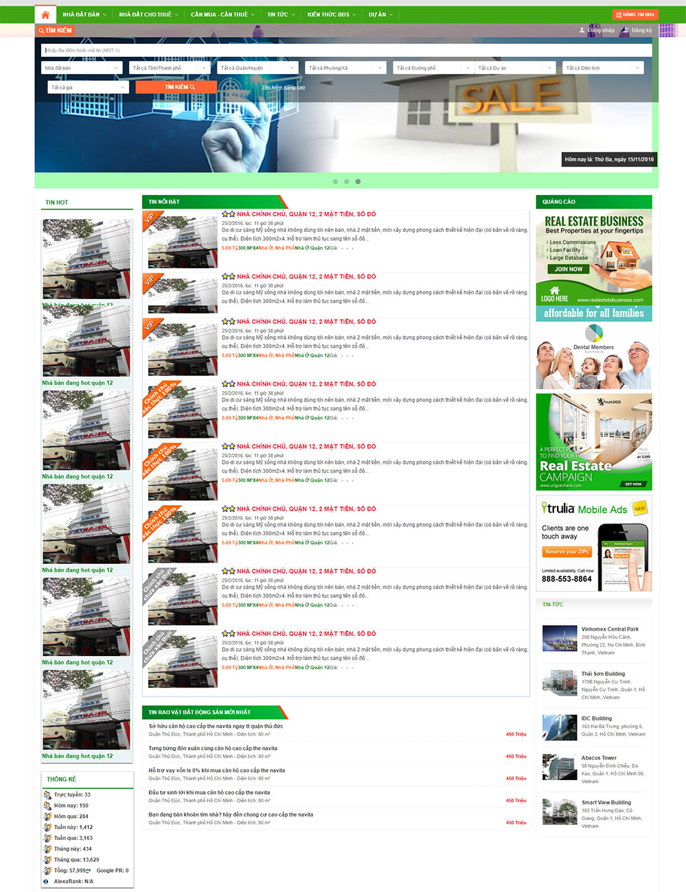Mẫu website bất động sản, rao vặt, đăng tin mua bán