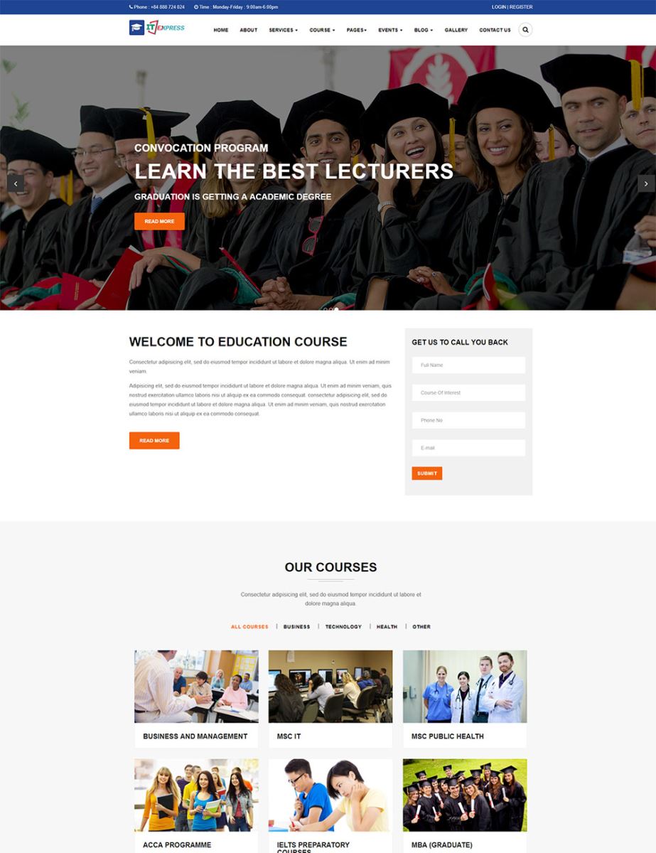 Mẫu website giáo dục - website cho trường đại học - cơ sở giáo dục 2017