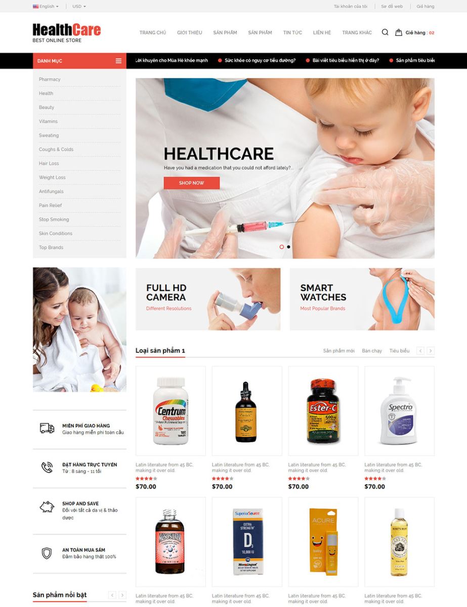 Mẫu website bán thuốc, bán vật dụng y tế 2017-017