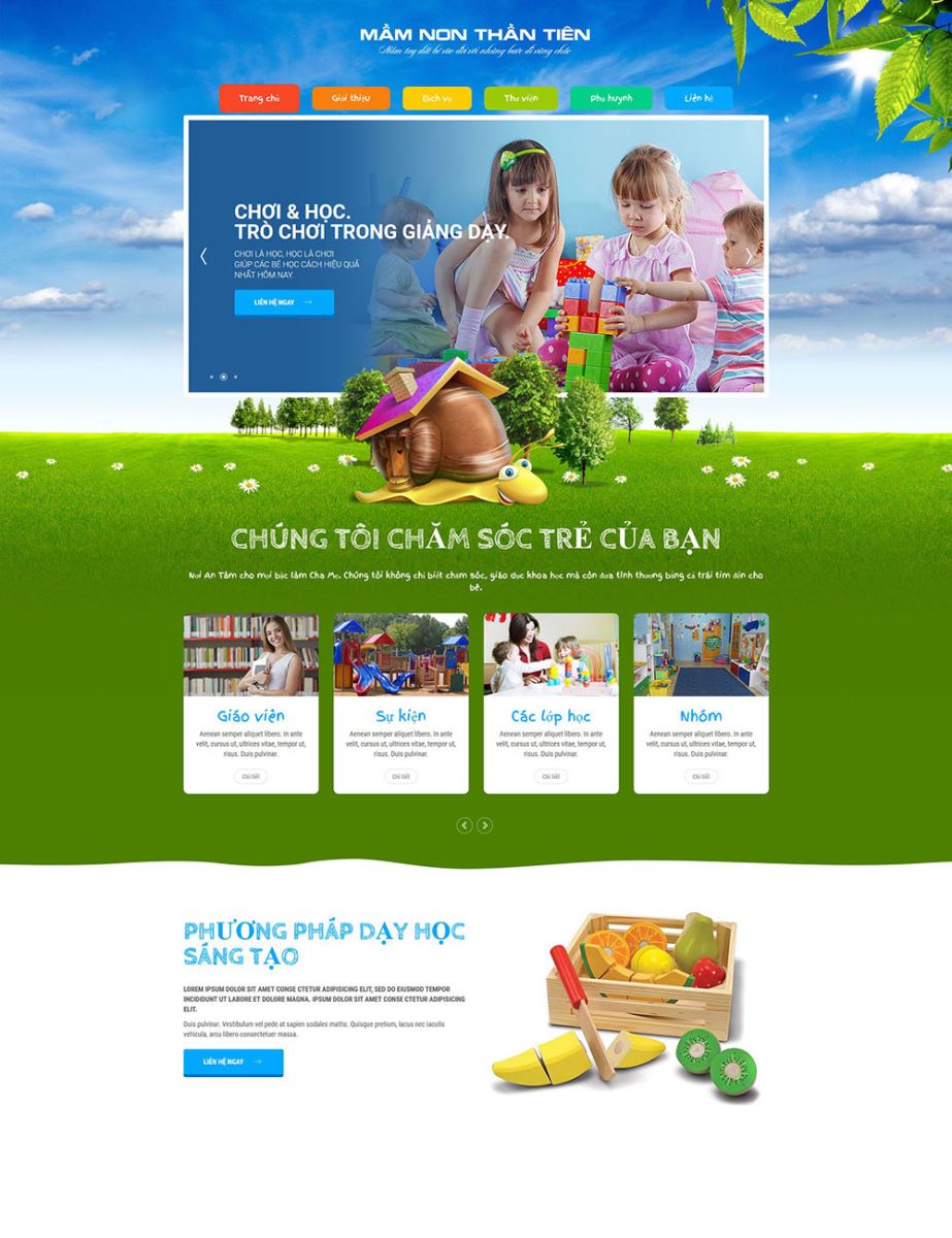 Mẫu website trường mầm non thiết kế hợp nhãn quan của trẻ em, tinh tế, hiện đại