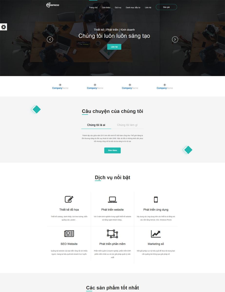 Mẫu website công ty - giới thiệu sản phẩm  - dịch vụ, thiết kế trượt trên một trang