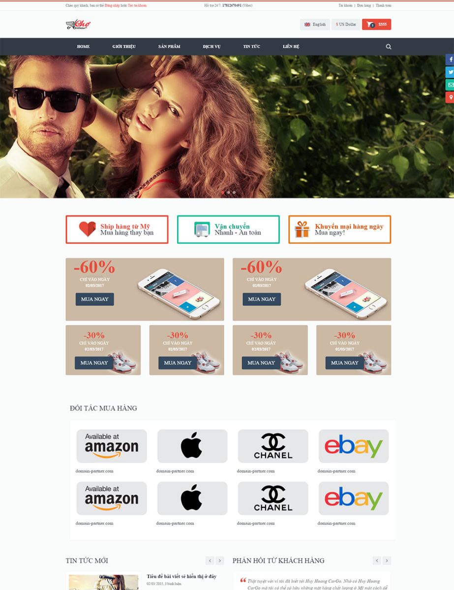 Mẫu website thương mại điện tử Ship hàng, dịch vụ giao hàng