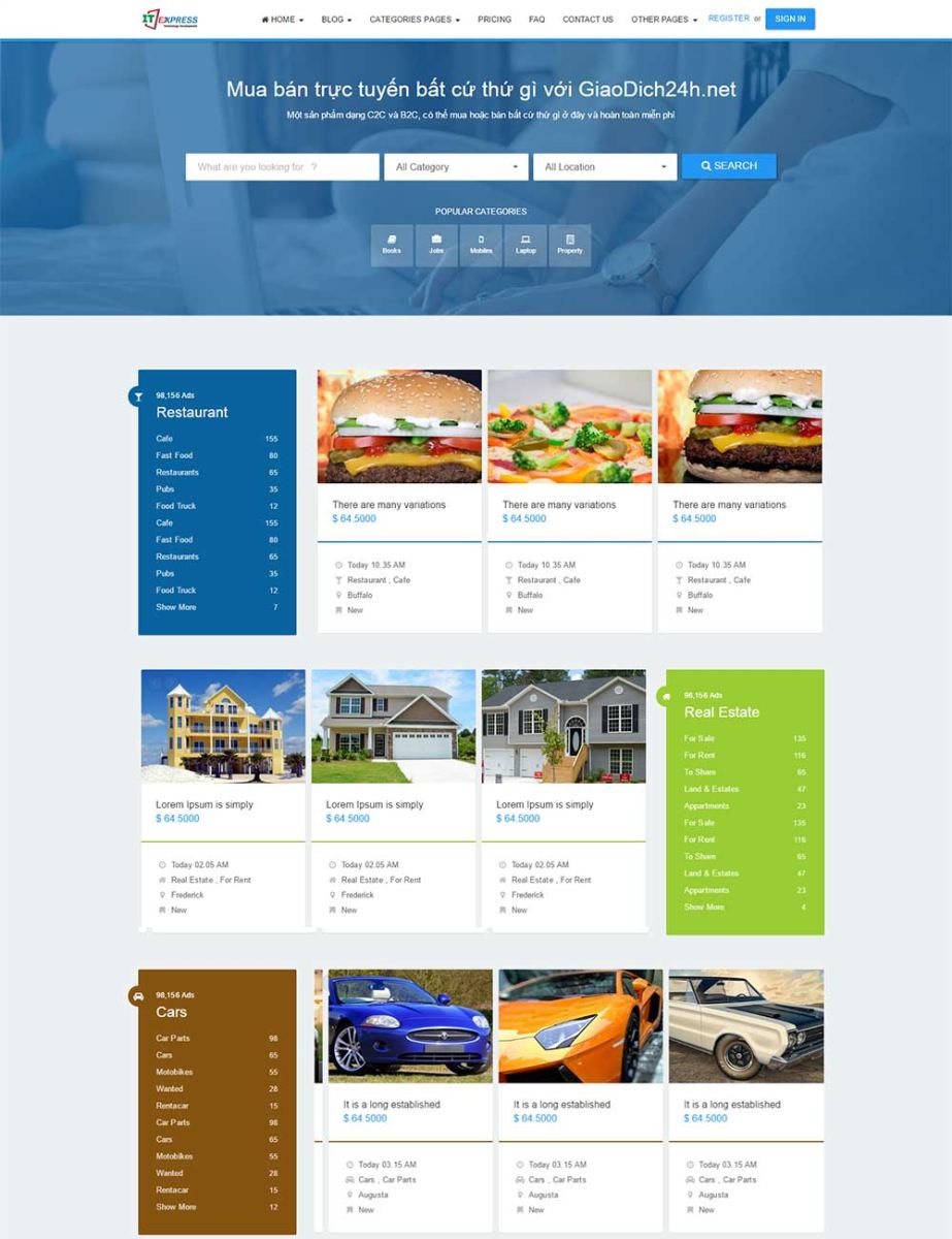 Mẫu website Mua bán, Rao vặt dạng C2C và B2C ecom-2017-001