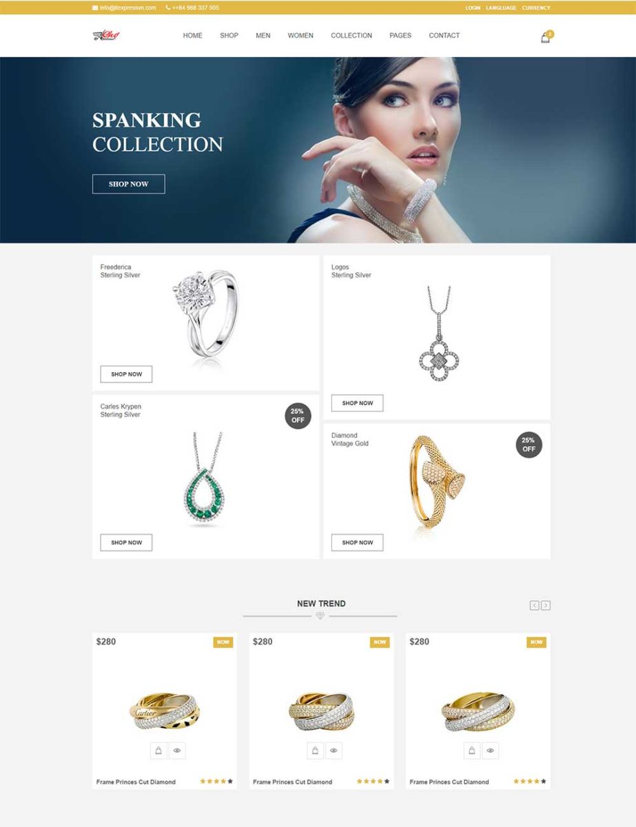 Mẫu website thương mại điện tử (Trang sức) ecom-2017-002