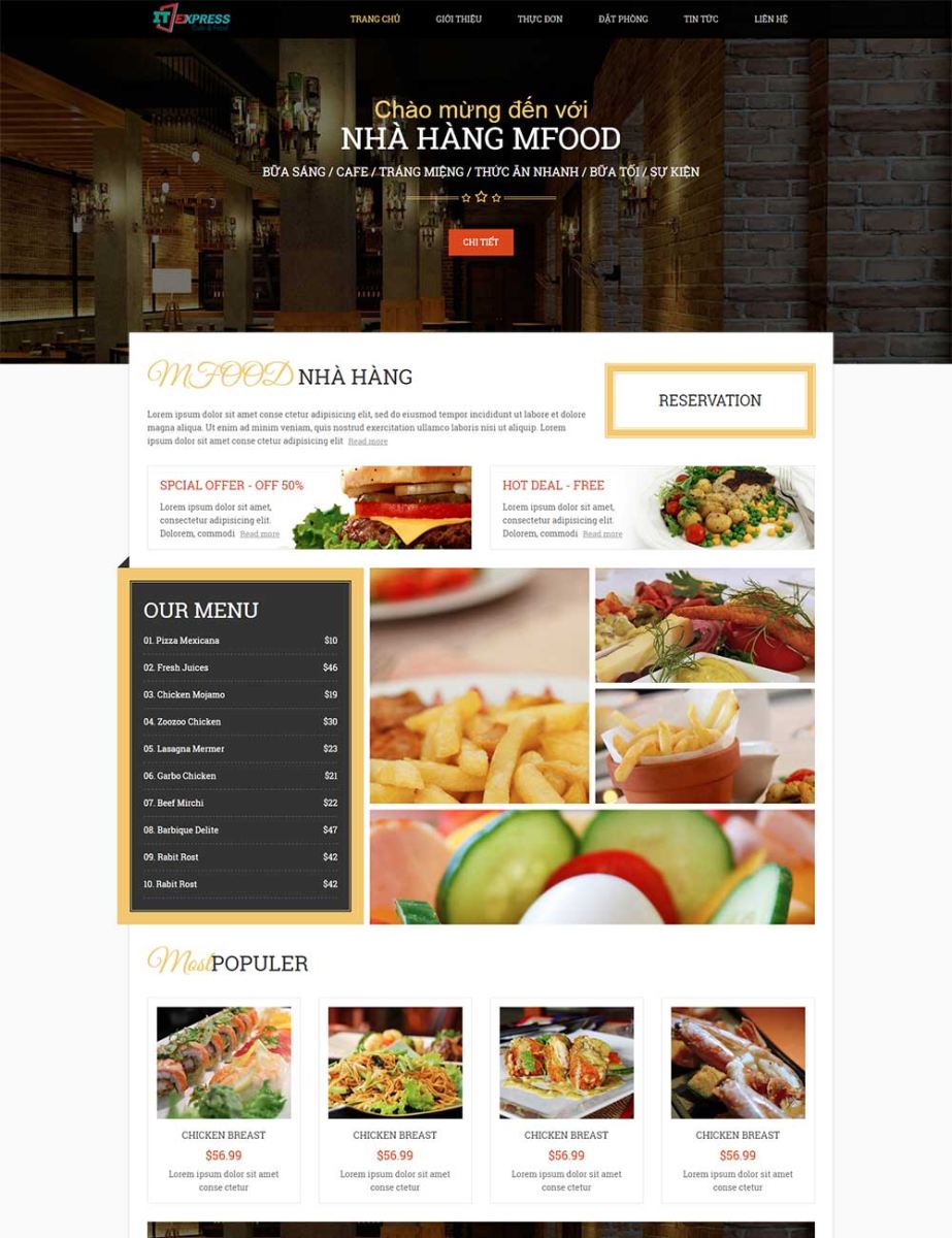 Mẫu website nhà hàng, thức ăn nhanh, quán cafe