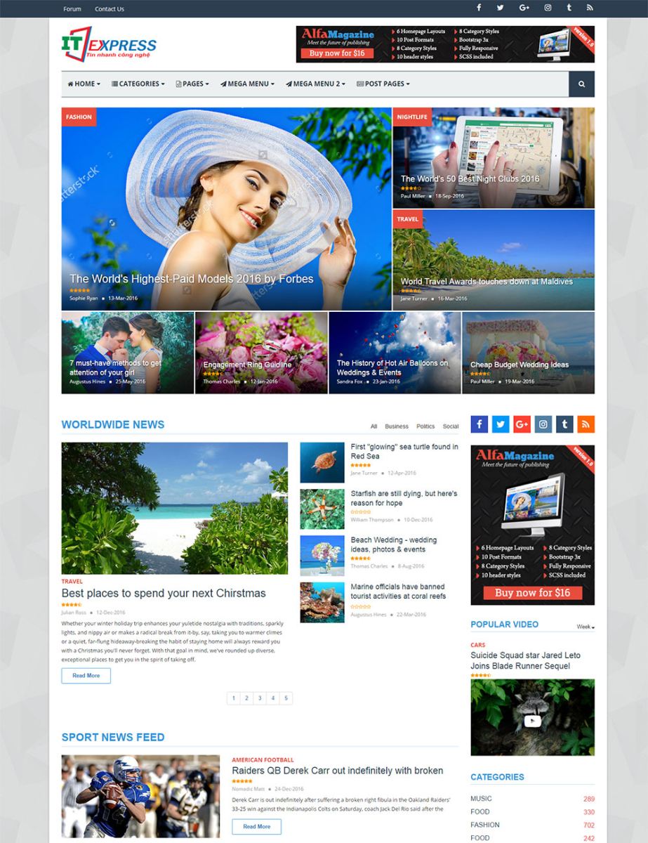 Mẫu cổng thông tin điện tử, website tin tức chuyên nghiệp news-2017-001