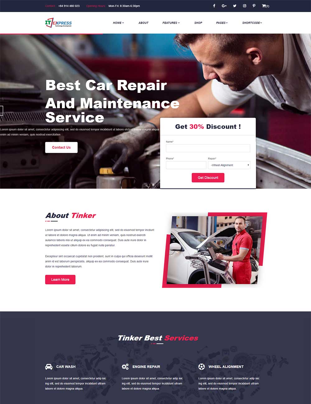 Website giới thiệu cửa hàng sửa ô tô, xe máy, bán sản phẩm comp-2017-005