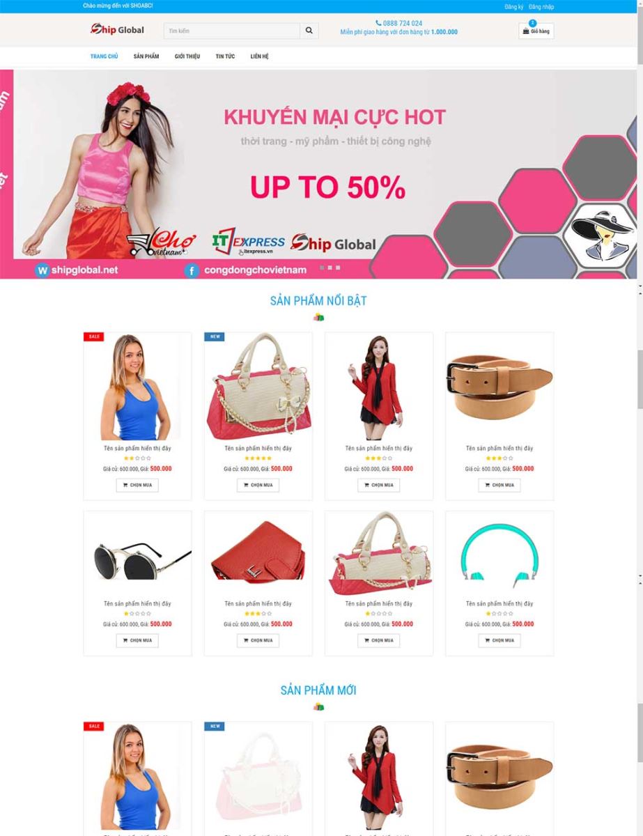 Mẫu website bán hàng thời trang - mỹ phẩm 2018-003