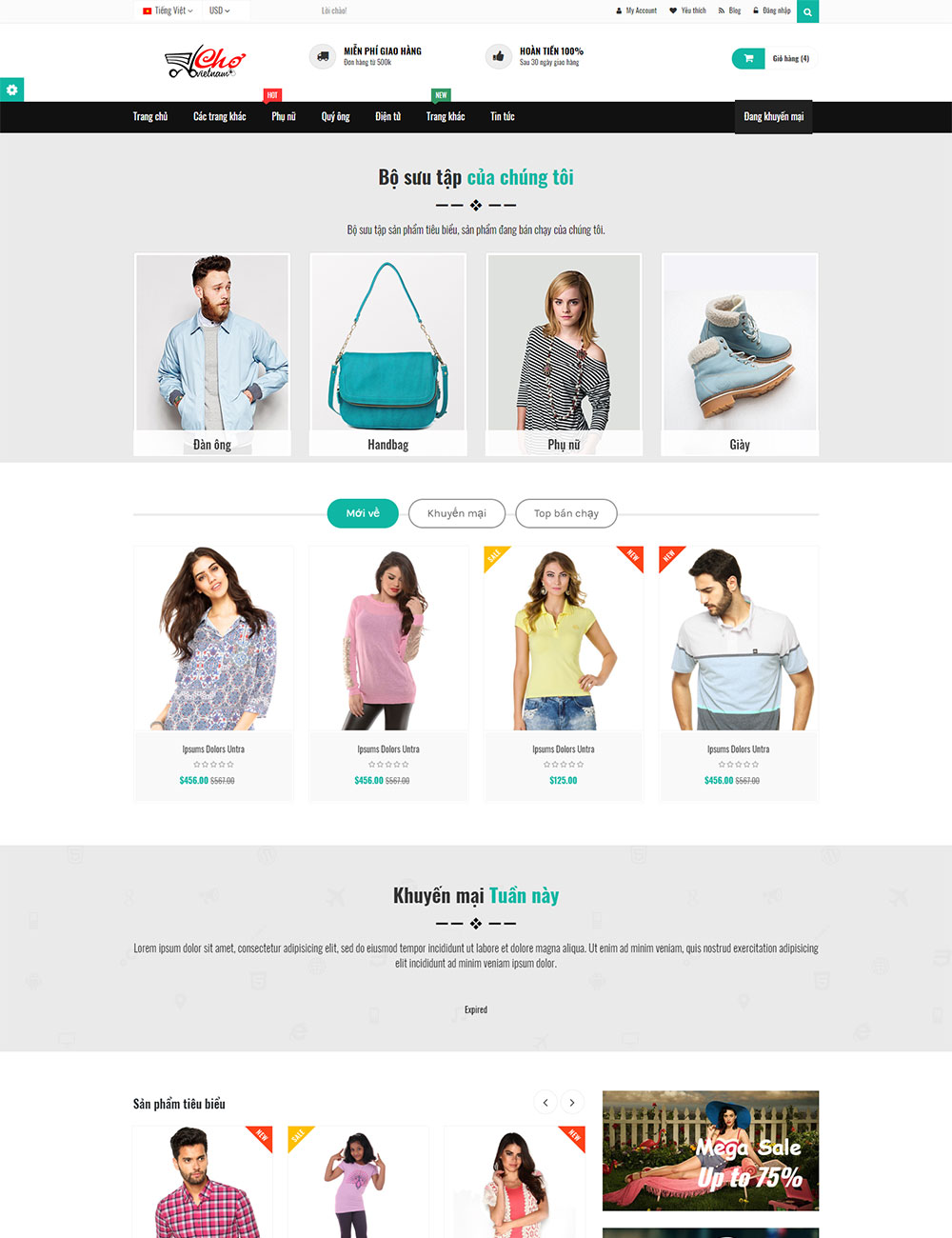 Mẫu website TMĐT với đầy đủ tính năng, thiết kế nghiệp, Thân thiện trên di động