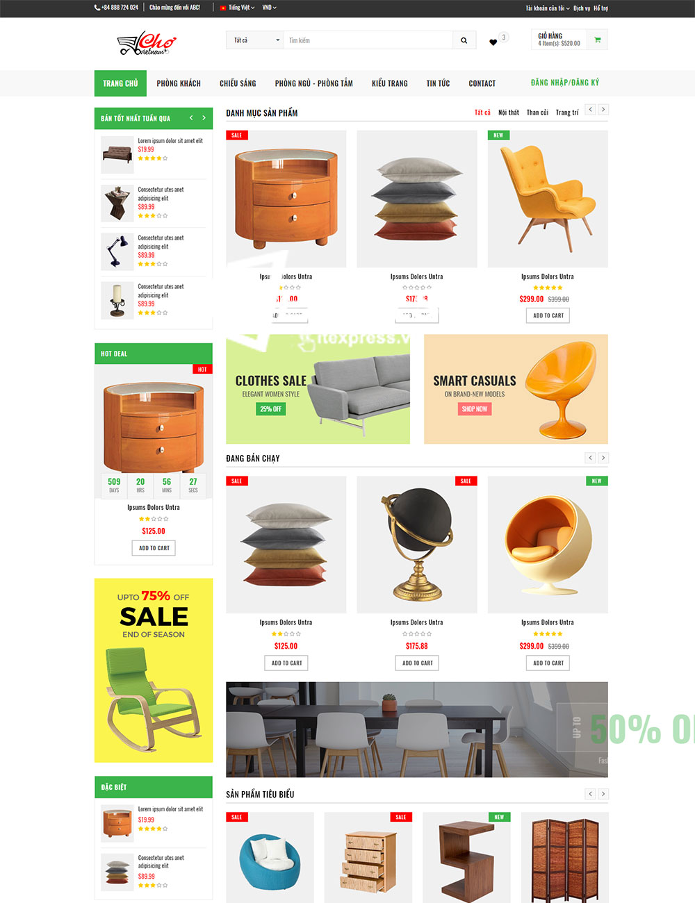 Mẫu website TMĐT với đầy đủ tính năng, thiết kế nghiệp, Thân thiện trên di động - Nội thất