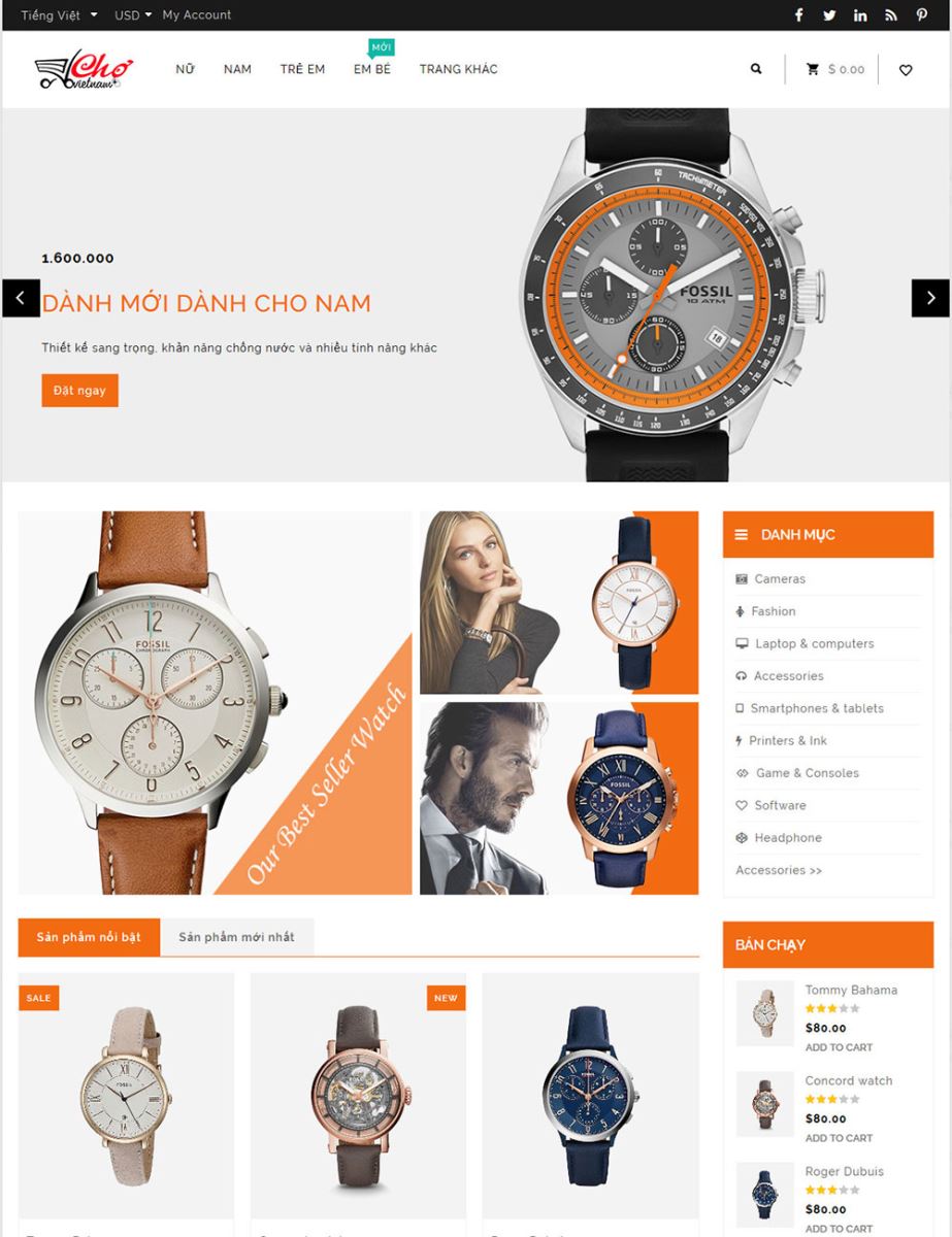 Mẫu website bán hàng (TMĐT) - Đồng hồ, thời trang, mỹ phẩm