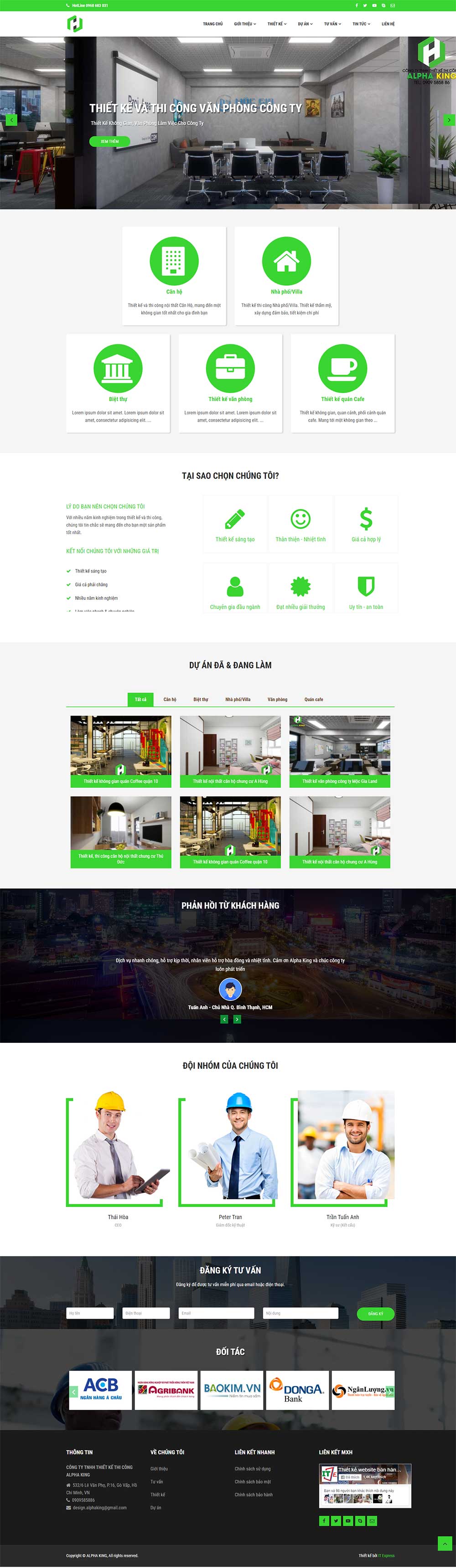 Mẫu website thiết kế nội thất, thi công xây dựng