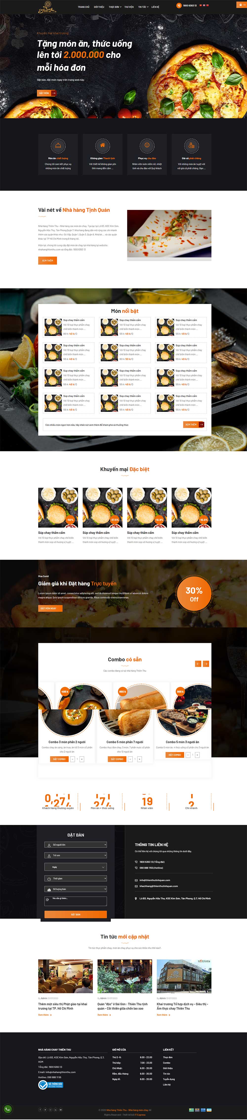Web TMĐT nhà hàng, đặt bàn, đặt món, đặt Combo
