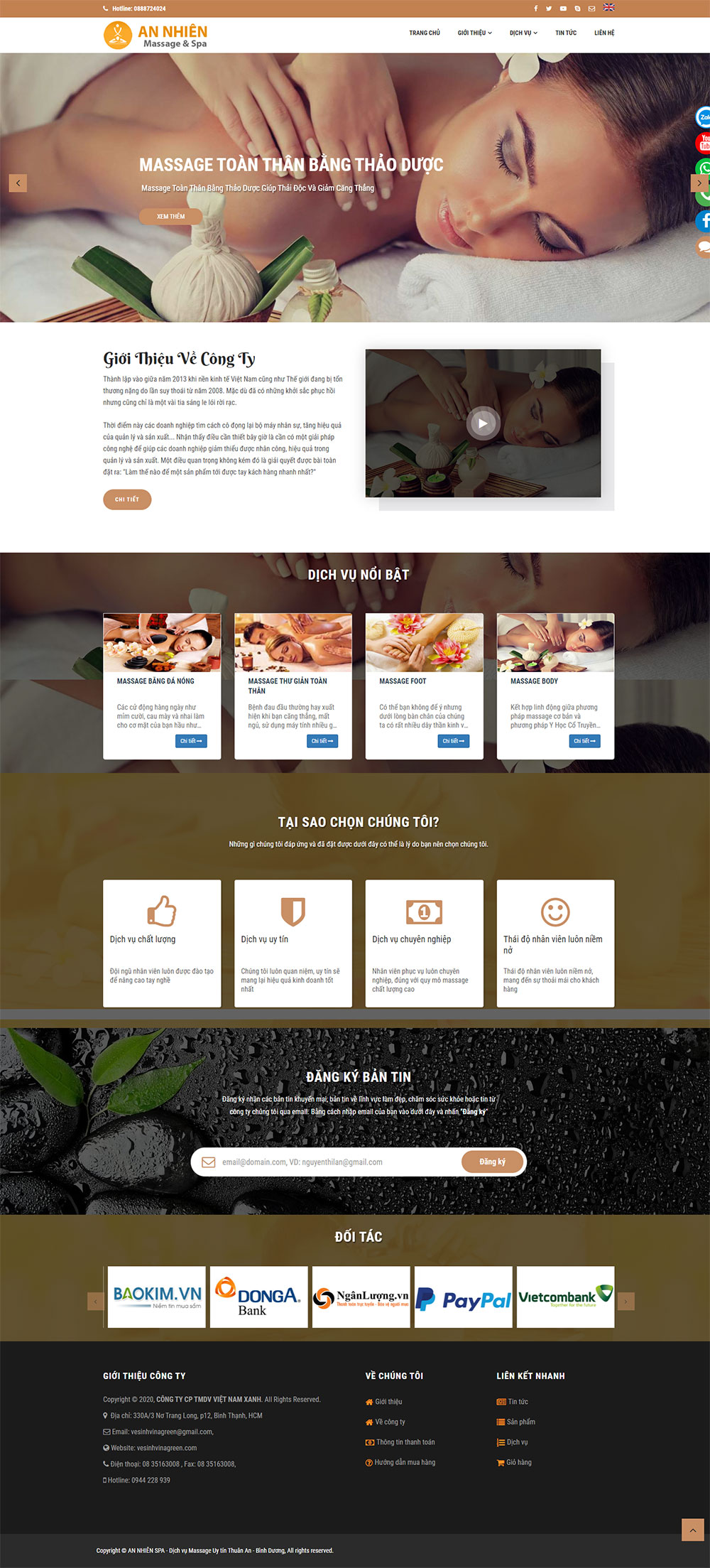 Mẫu website về làm đẹp, massage, spa, salon, mỹ phẩm