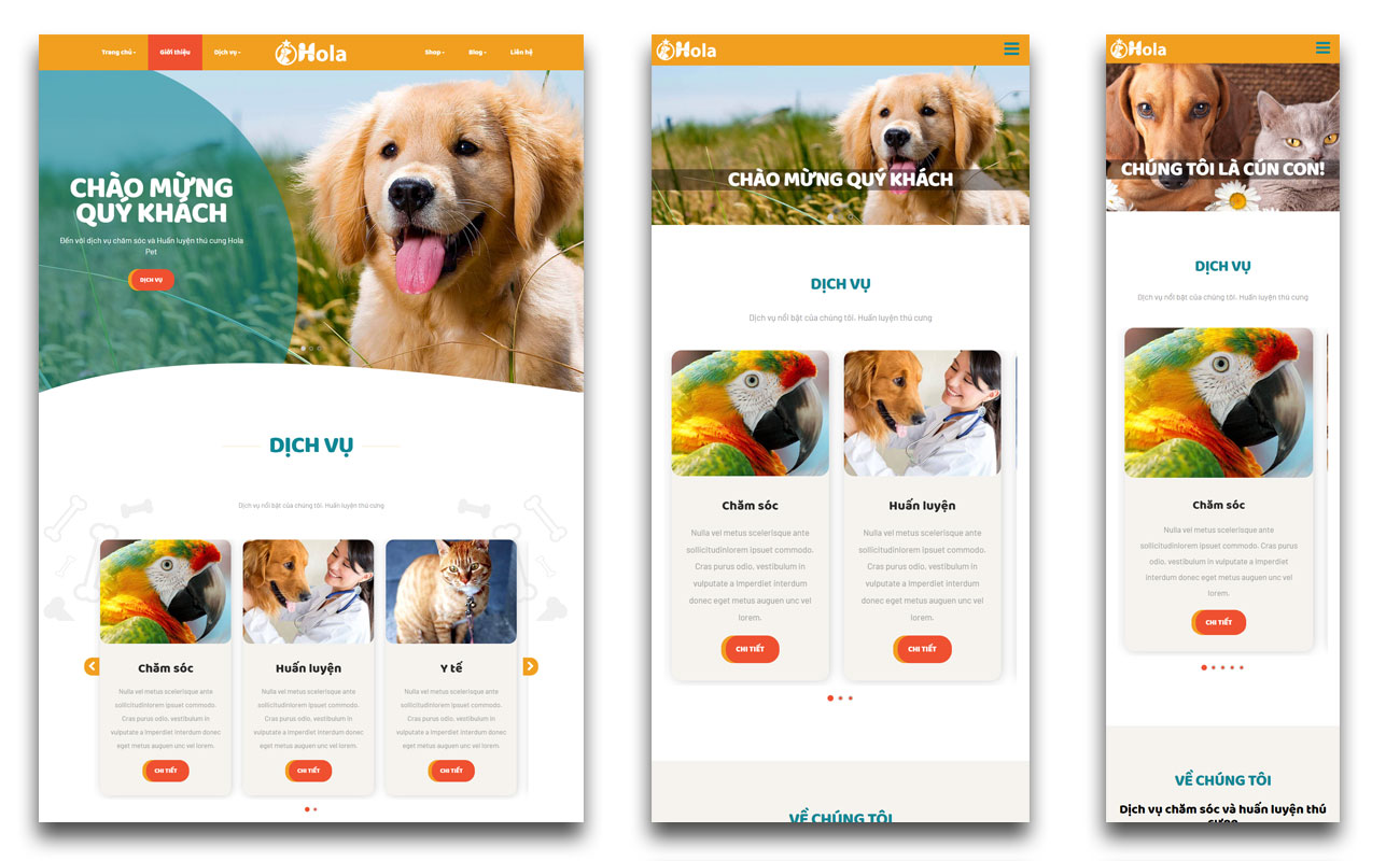 Mẫu giao diện website thú cưng, giới thiệu dịch vụ