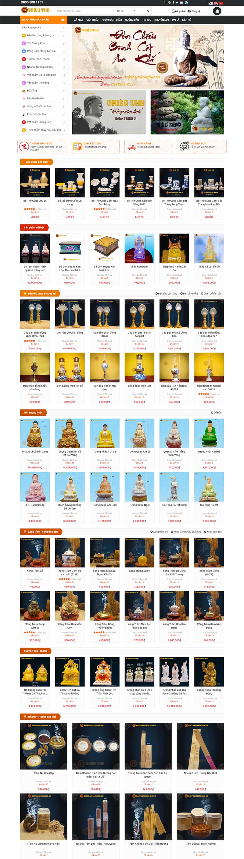 Mẫu website TMĐT ngành vật phẩm tâm linh - vật phẩm phong thủy