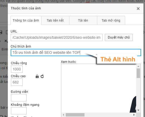 Chèn thẻ Alt, căn lề trái, phải hoặc giữa để tối ưu hình ảnh cho SEO website