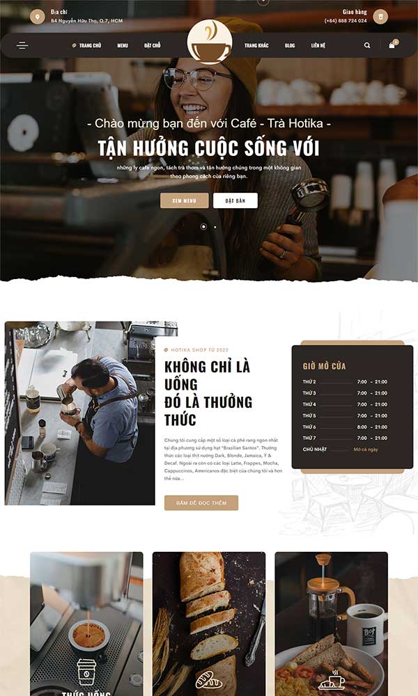 Mẫu website dành cho quán cafe - nhà hàng