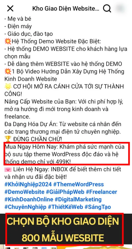 Quảng cáo rao bán kho giao diện website giá rẻ