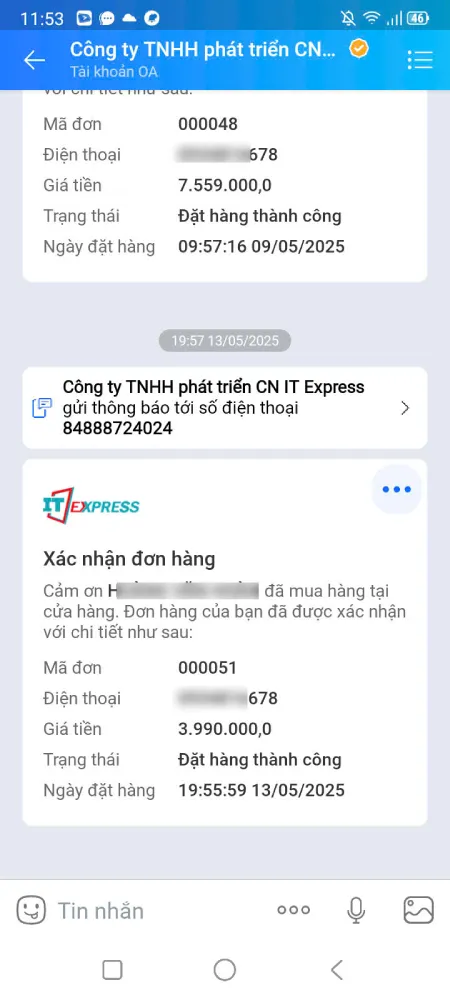 Web bán hàng tự động gửi thông báo đơn hàng qua tài khoản Zalo OA