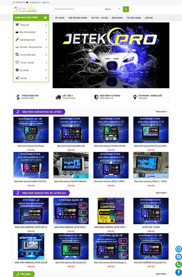 Mẫu website bán hàng thiết bị công nghệ - Thiết bị xe ô tô