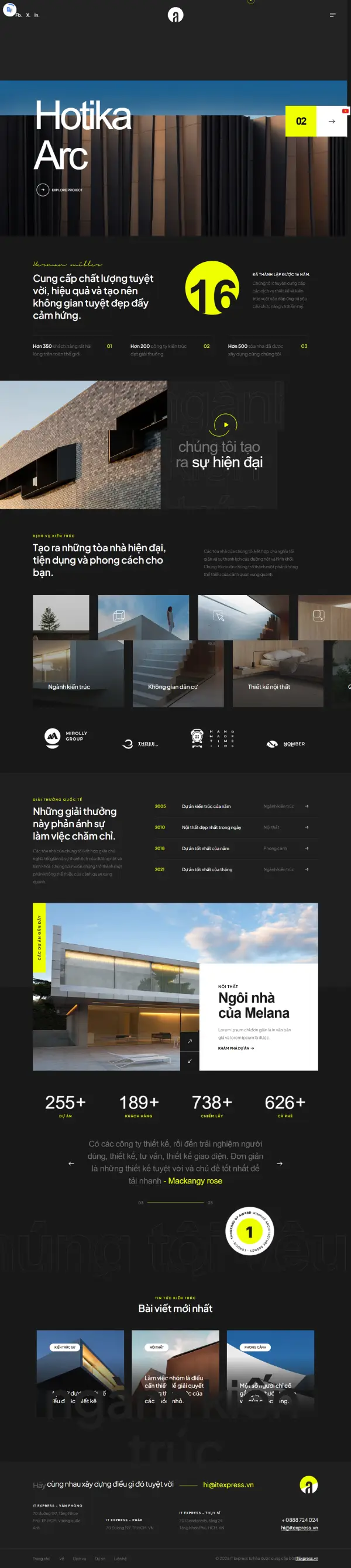 Dự án website thiết kế kiến trúc chuyên nghiệp Hotika Arc