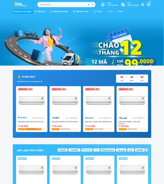 Mẫu website điện máy đa sản phẩm – Tivi, tủ lạnh, điều hòa, máy giặt