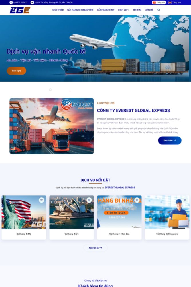 Mẫu website dịch vụ giao hàng Quốc tế - Logistics
