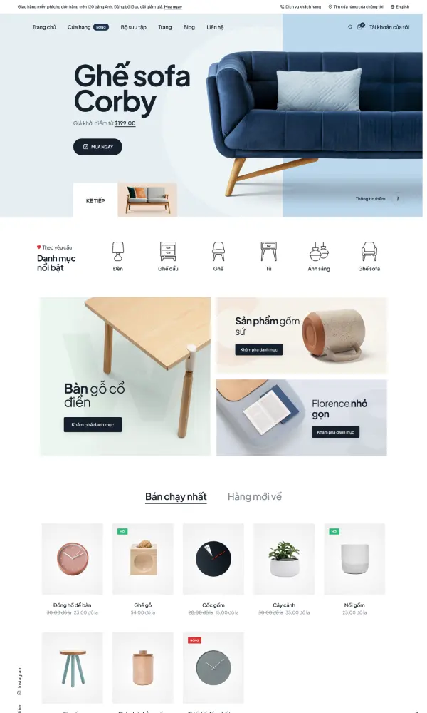 Mẫu website bán hàng nội thất - công ty bán lẻ nội thất